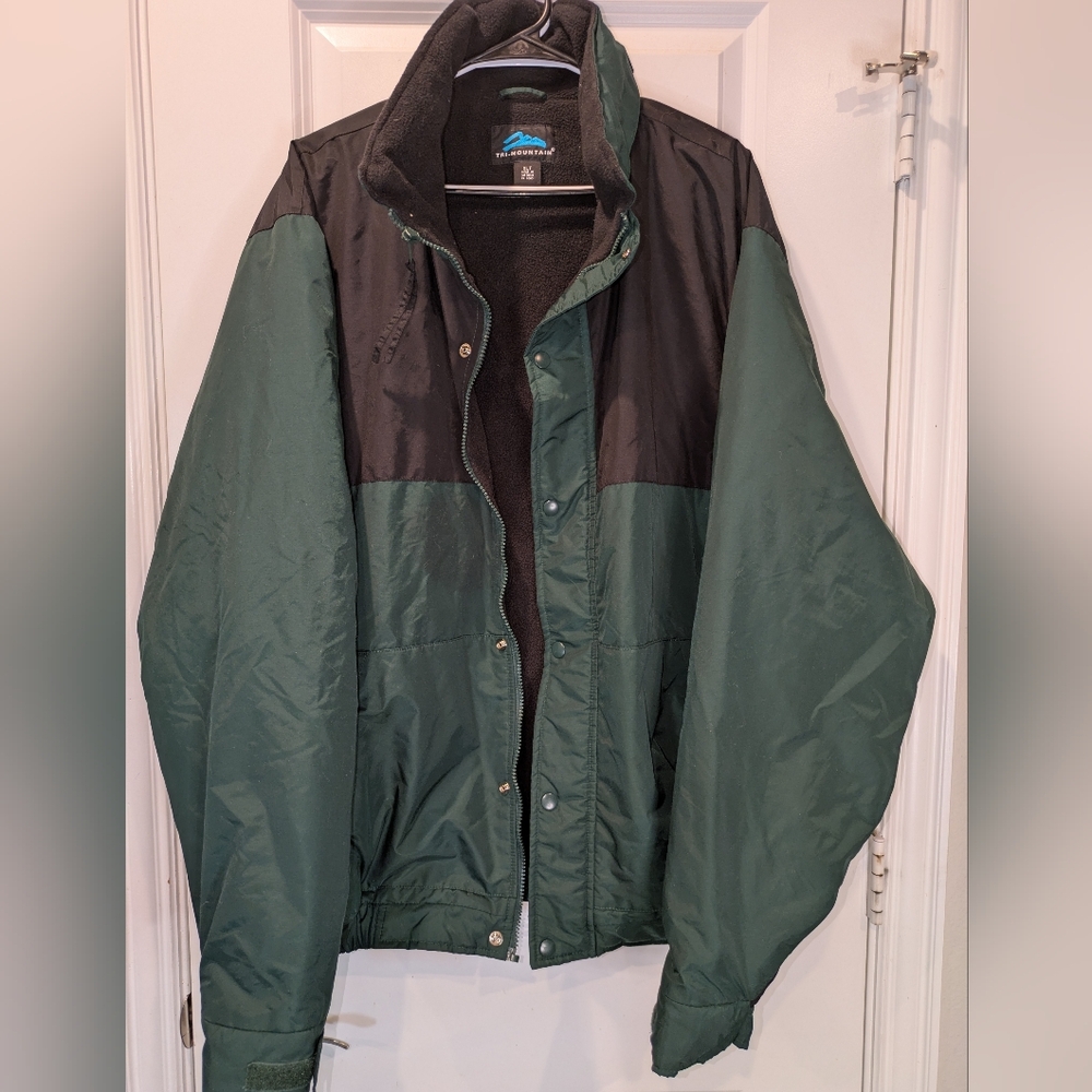 Tri-Mountain Fleece Lined Hooded Jacket Green Black Men’s XLT Outdoor Work Coat